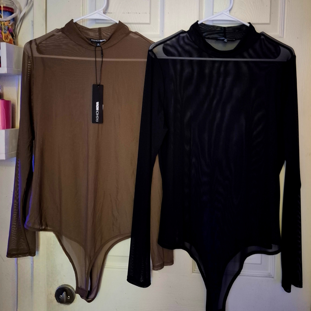 Fashion Nova Sheer Black and Brown Bodysuits